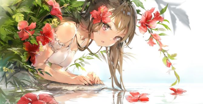 Beautiful, artwork, anime girl, water drops wallpaper