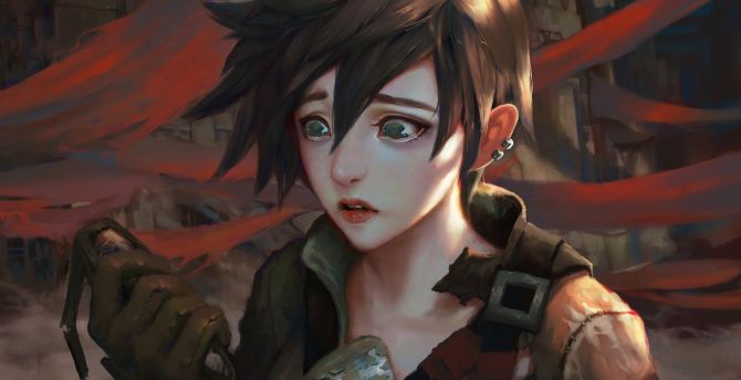 Tracer, curious, overwatch, game, artwork wallpaper