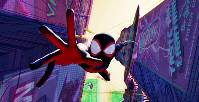 Spider-man catching villain, spider-verse movie, 2023 wallpaper