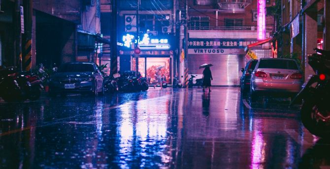 Rain, lights, city street, reflections wallpaper