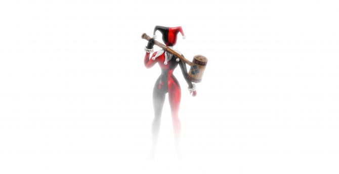 Harley Quinn with wooden hammer, white and minimal,  wallpaper