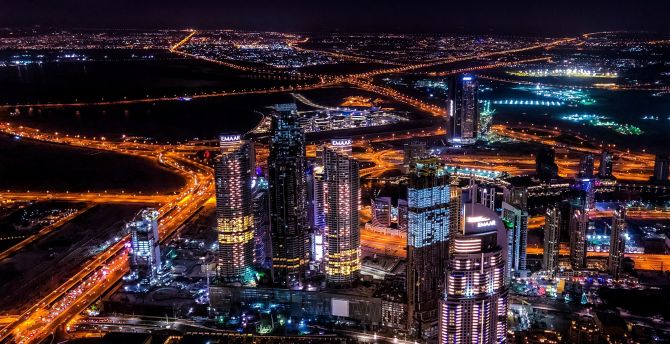 Night, cityscape, buildings, Dubai wallpaper