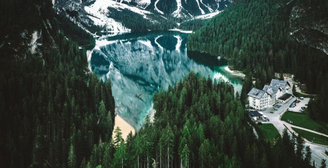 Lake, mountains, nature, trees, beautiful land wallpaper