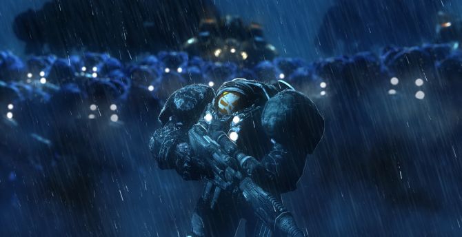 StarCraft: Remastered, soldiers, rain, video game wallpaper