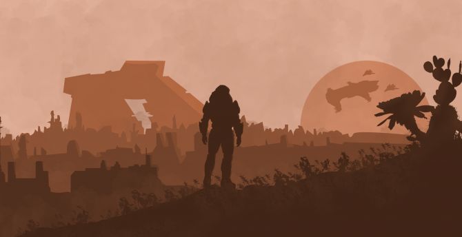 Star citizen, video game, soldier, silhouette, landscape wallpaper