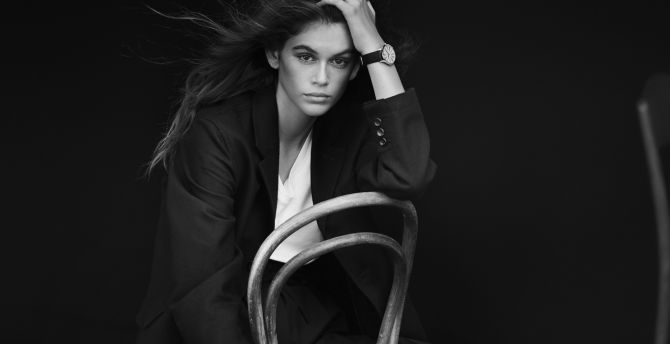 Celebrity, Kaia Jordan Gerber, American model, monochrome wallpaper