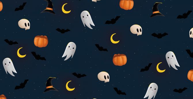 Ghosts and pumpkins, Halloween, art wallpaper