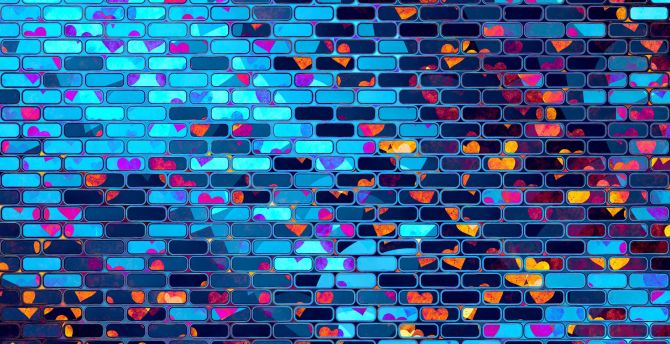 Neon, hearts, brick wall wallpaper