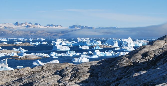 Icebergs, small, coast, sea, nature wallpaper