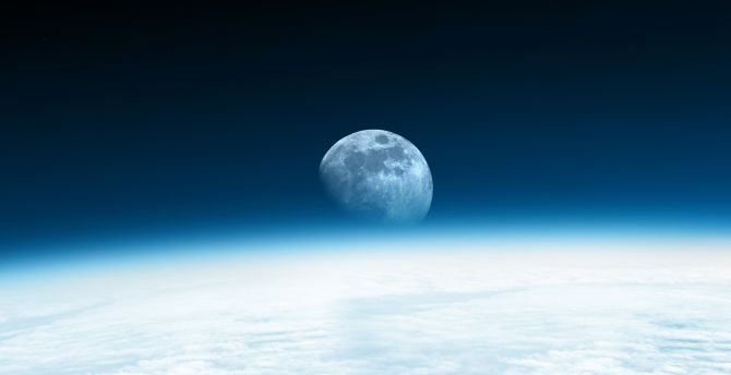 Moon, planet, blue horizon wallpaper
