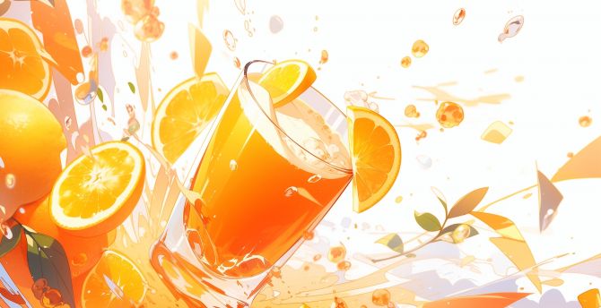Glass of fresh juice, oranges wallpaper