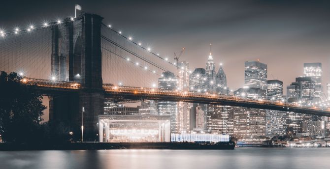 Brooklyn Bridge, night, city, buildings, architecture wallpaper