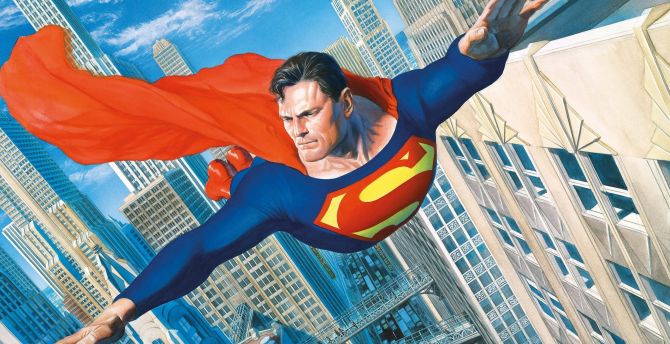 Superman, flight over city, cityscape wallpaper