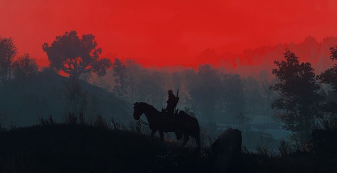 The Witcher 3, Geralt, sunset, silhouette wallpaper