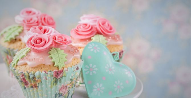 Cupcake, dessert, heart, cake, food, baking wallpaper