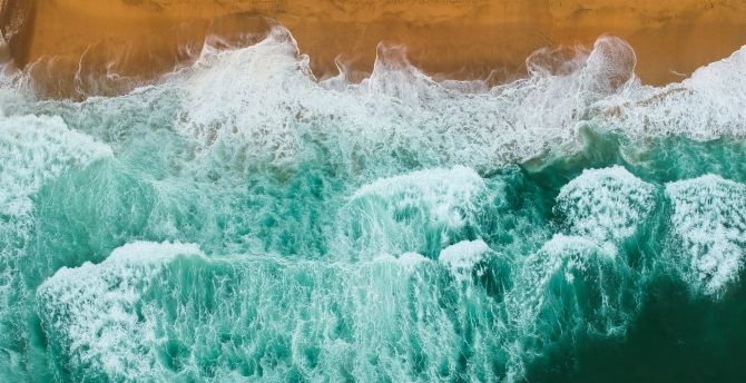 White-green sea waves, seashore, nature wallpaper