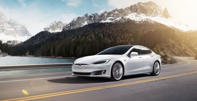 White sedan, Tesla Model 3 wallpaper