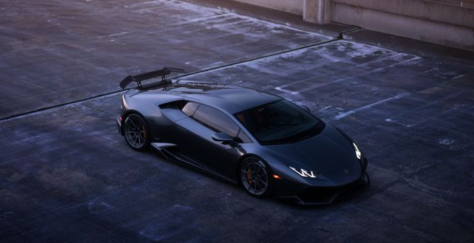 Top view, Lamborghini Huracan, black wallpaper