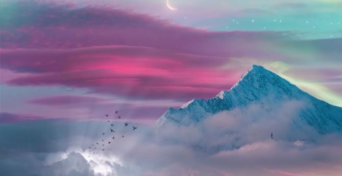 Dreaming life, glacier mountain, beautiful sky and sunset wallpaper