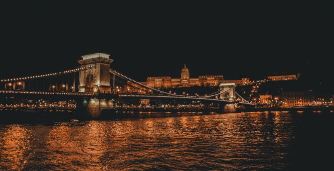 Chain bridge, budapest, city, lights, night wallpaper