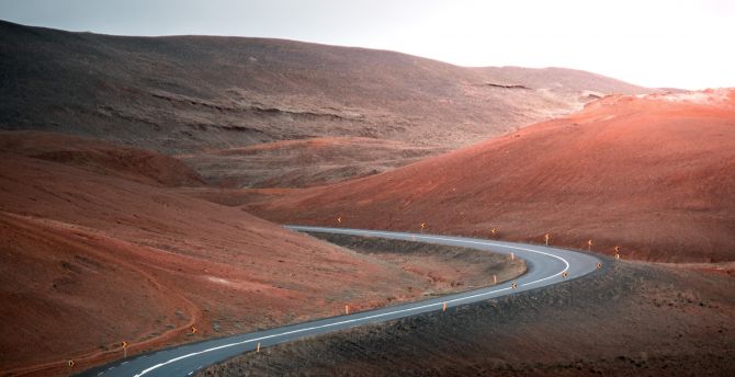 Road, highway, turns, hills, nature wallpaper