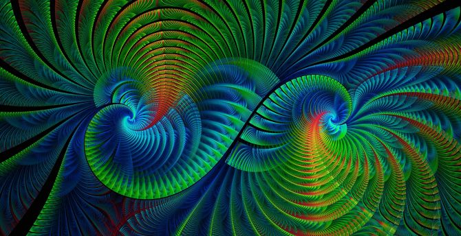 Greenish-blue fractal, swirling, curvy wallpaper