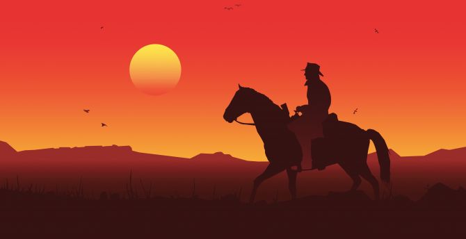 Silhouette, Red Dead Redemption 2, sunset, 2018 wallpaper