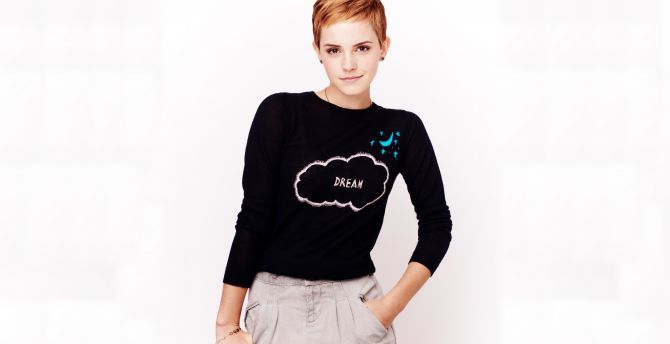 Emma Watson, black t-shirt, short hair wallpaper