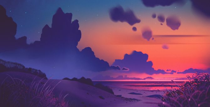 Digital art, adorable sunset of beach, artwork wallpaper