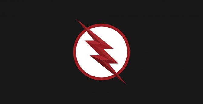 Flash, logo, red-white logo, minimal wallpaper