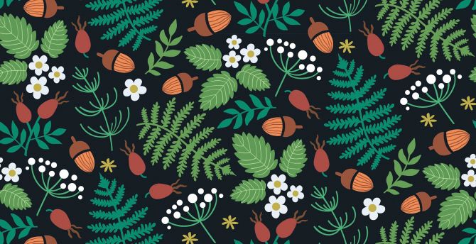 Pattern, forest, leaf, fruits, flowers, motif wallpaper
