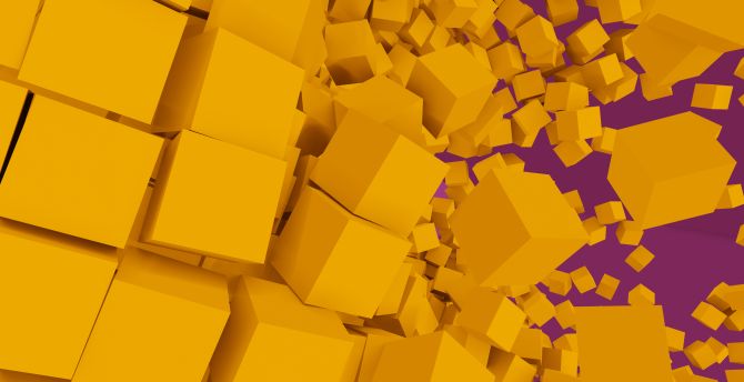 Yellow 3d cubes, abstract wallpaper