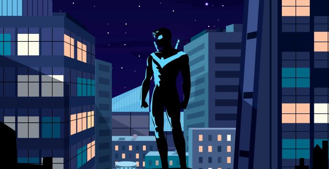 Nightwing into the dark, night, cityscape, art wallpaper