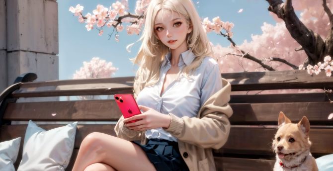 Gorgeous blonde girl, spring art wallpaper
