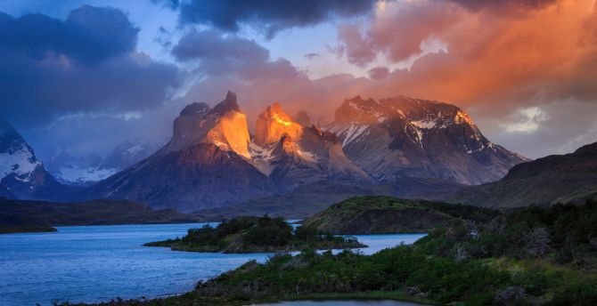 Torres del Paine national park, Golden Summit, nature wallpaper