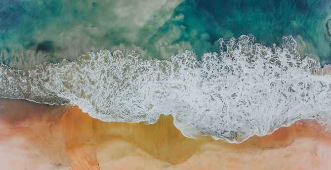 White sea waves, beach, aerial view, Brazil wallpaper