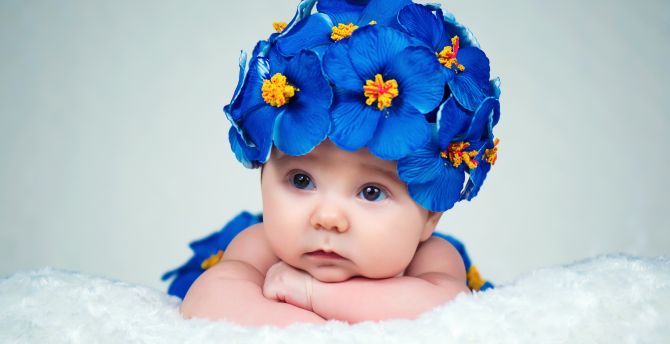 Cute baby, calm, flowers crown wallpaper