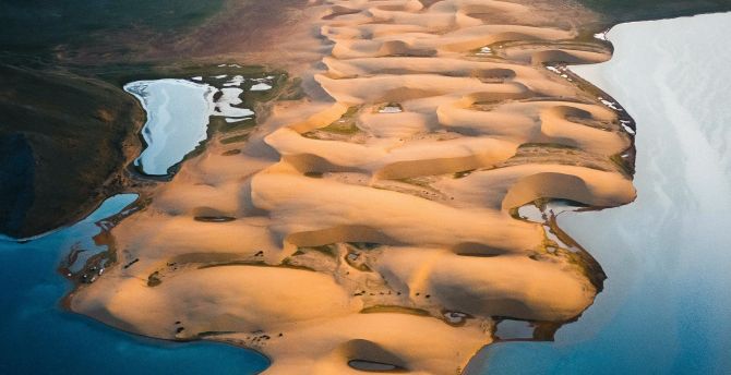 Desert, coast, coastal sand, aerial shot wallpaper