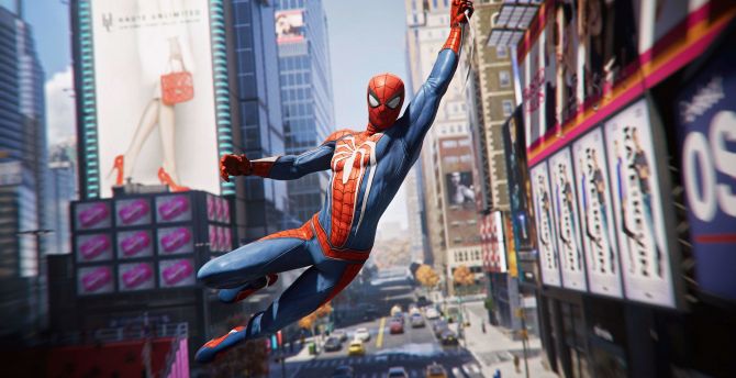 Spider-man Ps4, video game, hanging, 2018 wallpaper