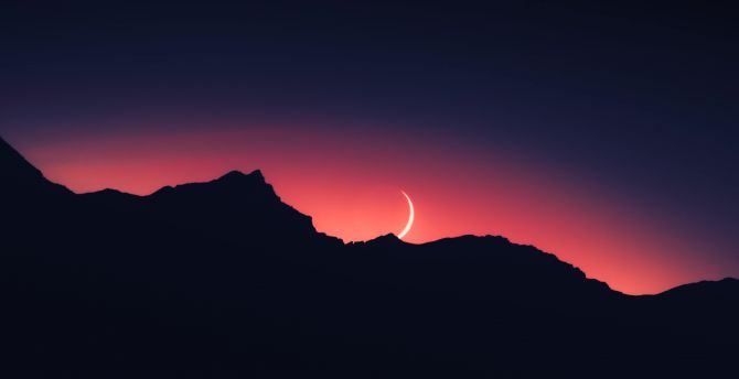Silhouette, night, mountain range, moon wallpaper