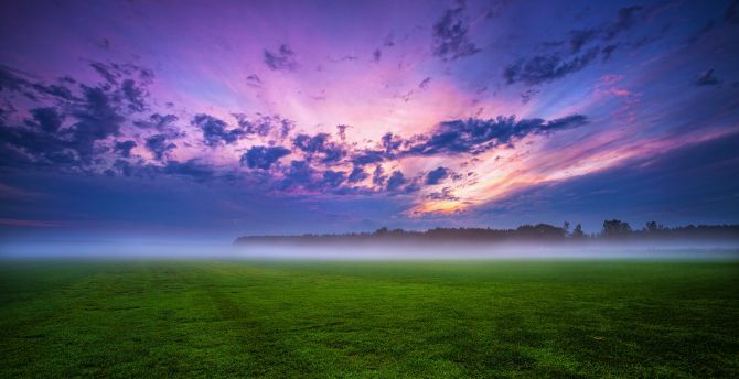Cloud over field, fog, grassland, landscape, nature wallpaper