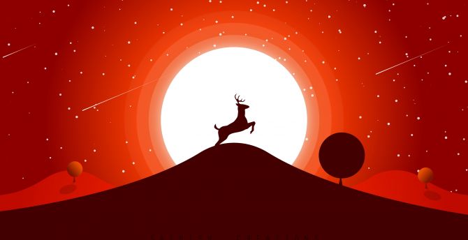 Deer, moon, jump, fantasy, art wallpaper