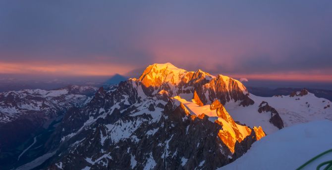 Glacier, mountain's peak, glow, nature, sunset wallpaper