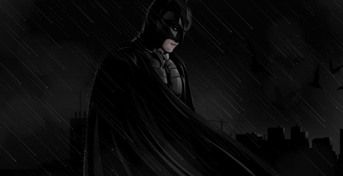 Batman, dark, superhero, rain, art wallpaper