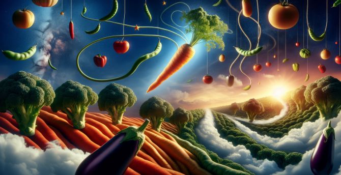 Vegetables world, sunset, colorful, art wallpaper