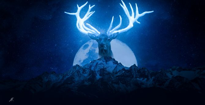 Deer horns, glowing horns, art wallpaper