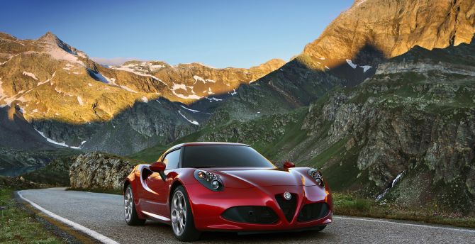 Red, outdoor, sports supercar, Alfa Romeo 4C wallpaper