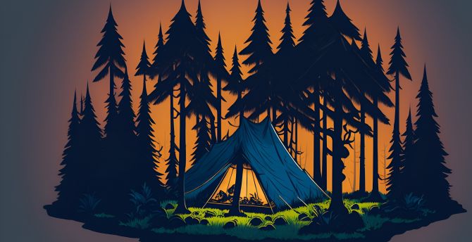 Minimal AI art, camping tent wallpaper