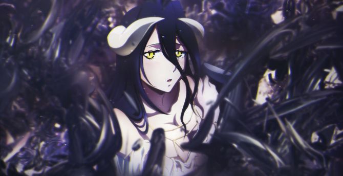 Albedo, Overlord, anime girl, dark wallpaper