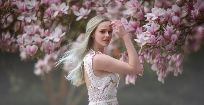 Women, outdoor, blossom, girl model wallpaper